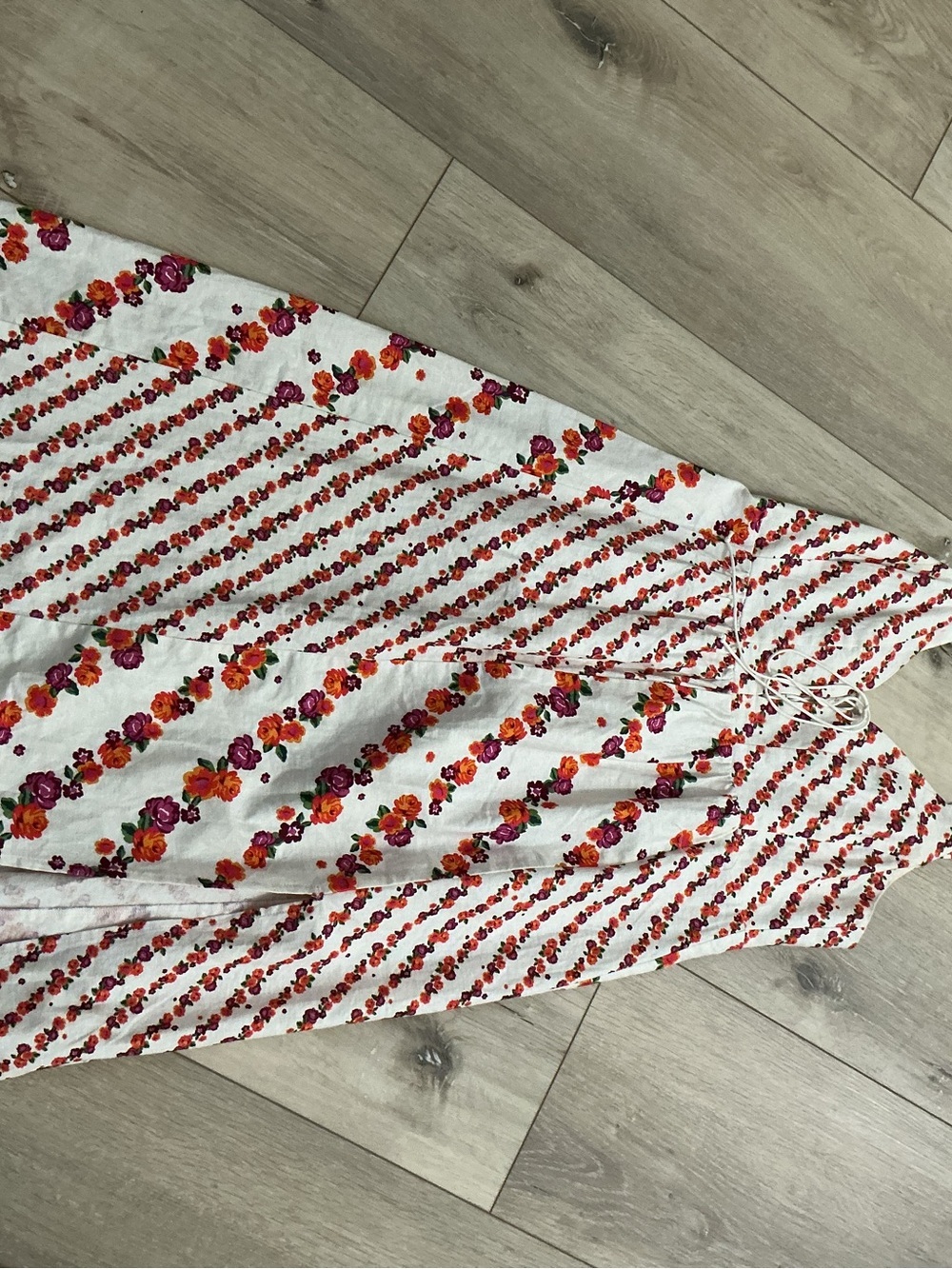 For Love & Lemons Floral Stripe Midi Slip Dress in White with Red & Pink Accents - Picture 6 of 6